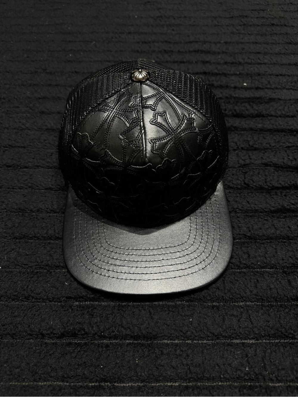 Chrome Hearts Leather Cemetery Cross Trucker Hat